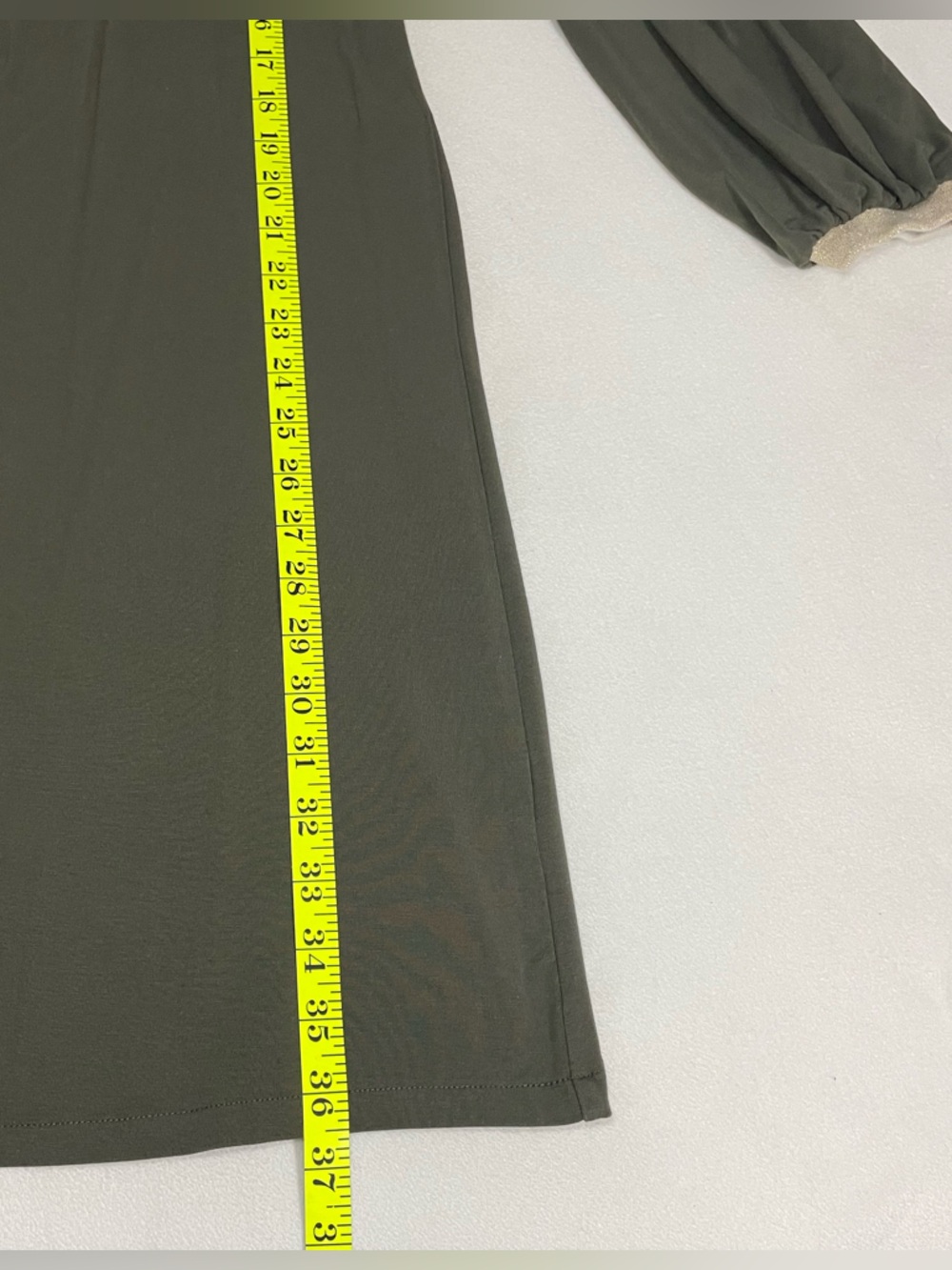 Boden Olive Green Dress US 6 Long Sleeve Gold Trim A-Line Mini - Picture 8 of 11